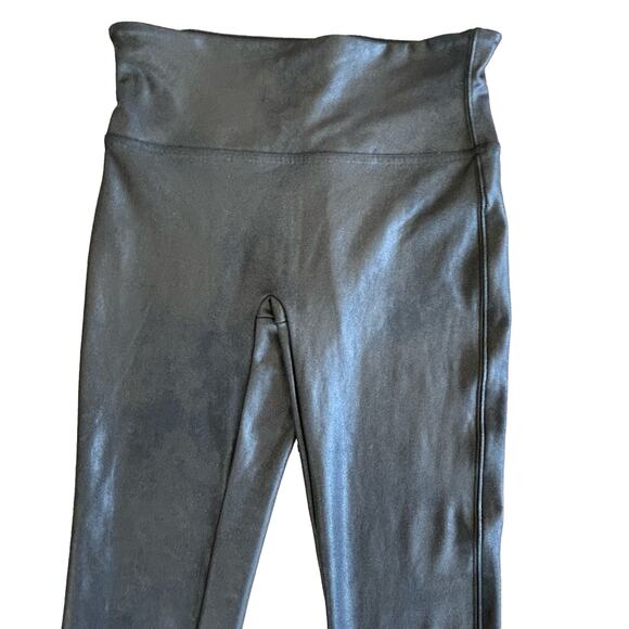 Spanx Faux Leather Leggings Women Medium Black Sheen Full Length Tummy Control - Picture 6 of 11